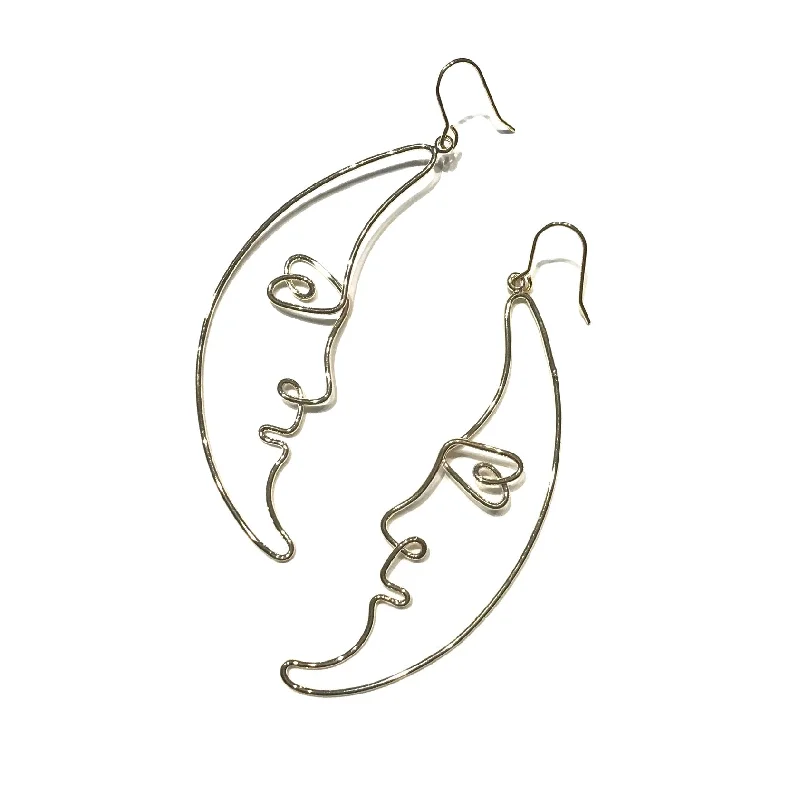 Spiral Silver Earrings-Moon Face Outline Earrings