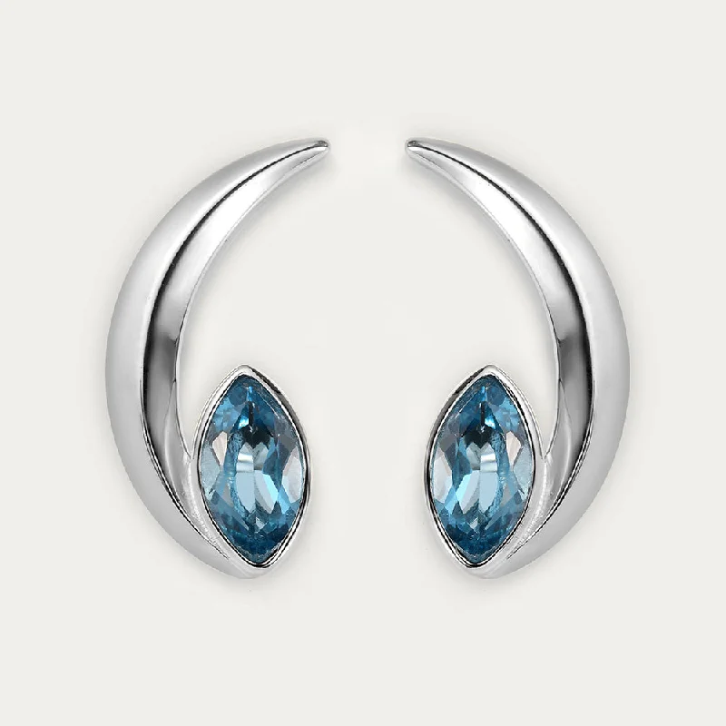 Artistic Metal Earrings-Surf Moon Earrings with Swiss Blue Topaz