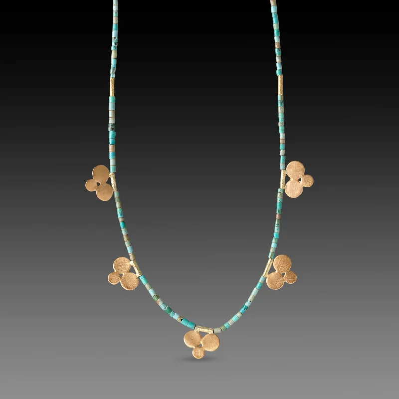 Colorful Gemstone Necklace-Turquoise Bead Necklace with Five 22k Trios