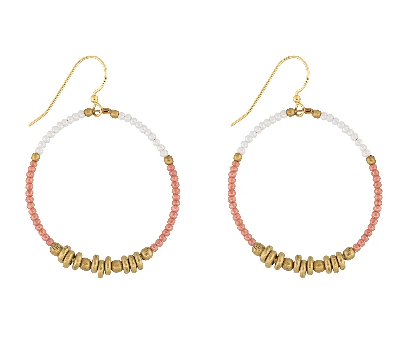 Simple Hoop Earrings for Women-<br> Colorblocked Brass Hoops <br> Terracotta