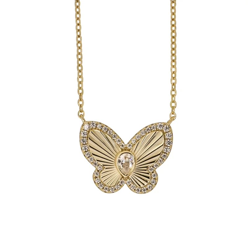 Layered Heart Necklace-ELOISE | Cubic Zirconia Butterfly Charm Necklace