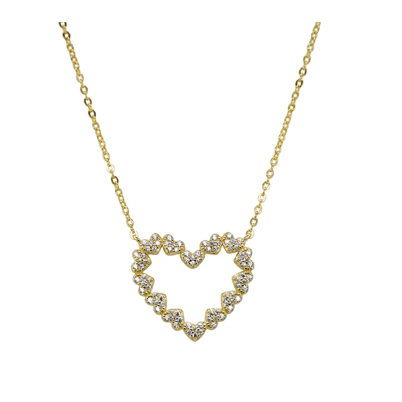 Personalized Name Necklace-"OPEN HEART" Pave Large CZ Necklace