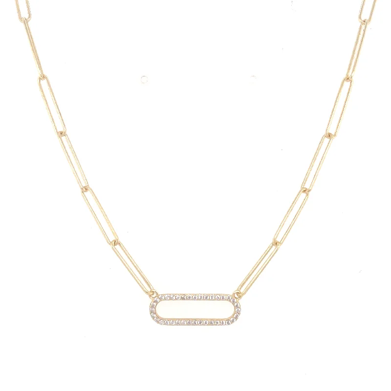 Natural Gemstone Necklace-Thin Paperclip CZ