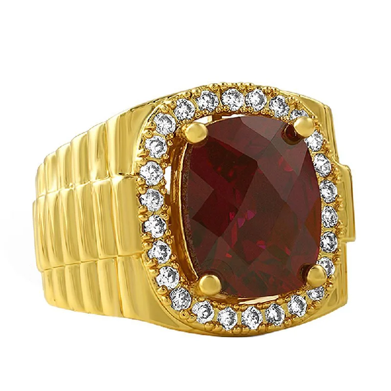 Moonstone Engagement Ring-Lab Ruby CZ Gold Ring