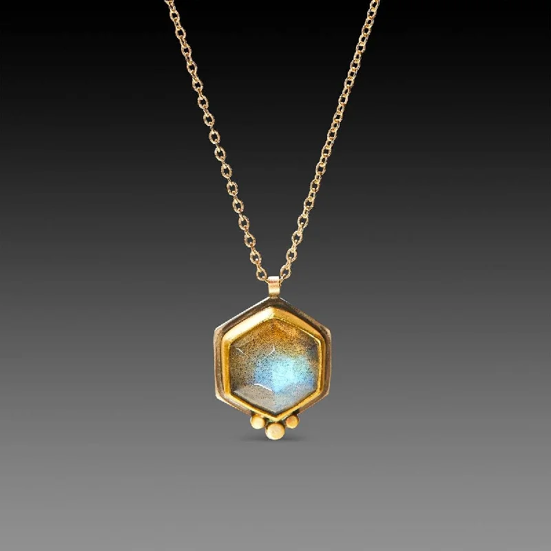 Chunky Chain Necklace-Labradorite Hexagon Necklace with Gold dots