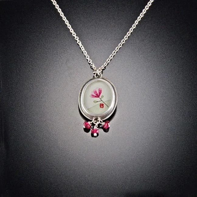 Custom Birthstone Necklace for Mom-Tiny Oval Magnolia Necklace