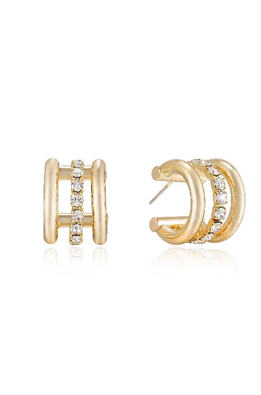 Birthstone Stud Earrings-Thick Crystal Accent Huggie Earrings