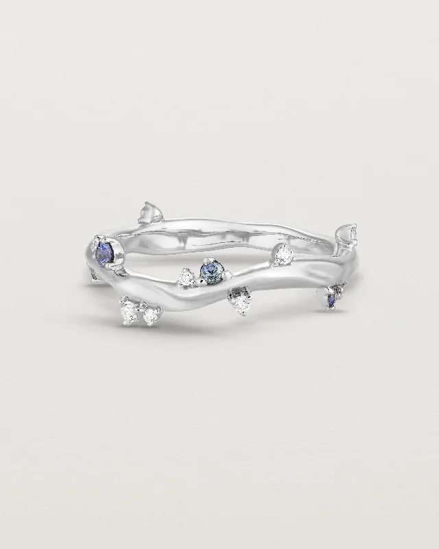 Silver Wedding Band-Ember Ring | Diamond & Ceylon Sapphire