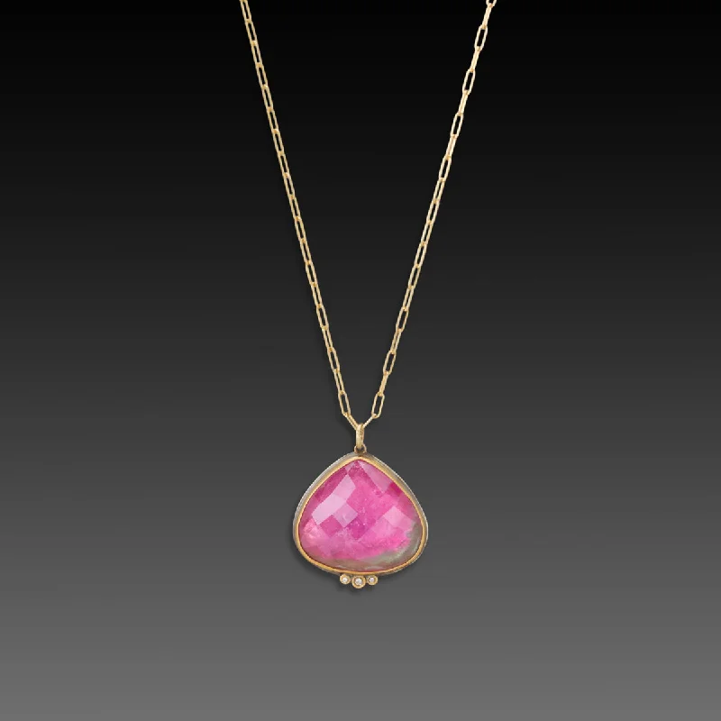 Silver Oval Necklace-Teardrop Watermelon Tourmaline Necklace