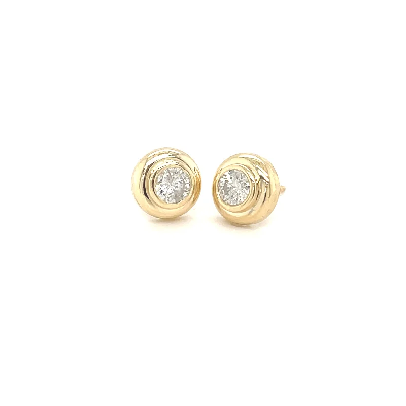 Multi-Colored Earrings-Dome Bezel Diamond Studs