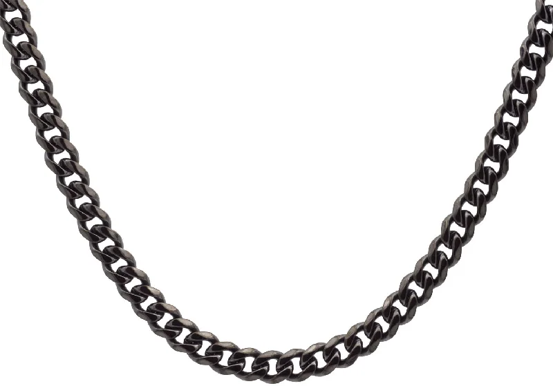 Sparkling Crystal Necklace-Mens 7mm Gun Metal Stainless Steel Curb Link Chain Necklace