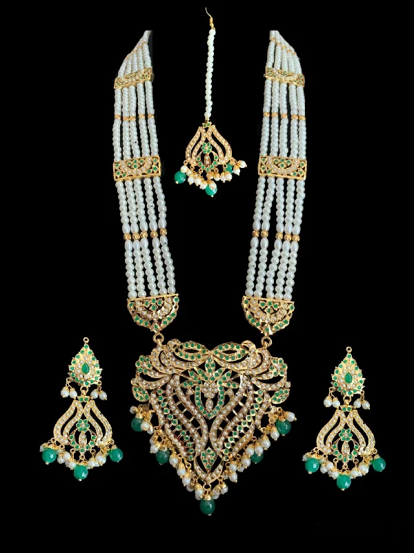 Minimalist Gold Earrings-LN123 Sakshi Green / emerald Jadau Rani haar with earrings tika ( READY TO SHIP )