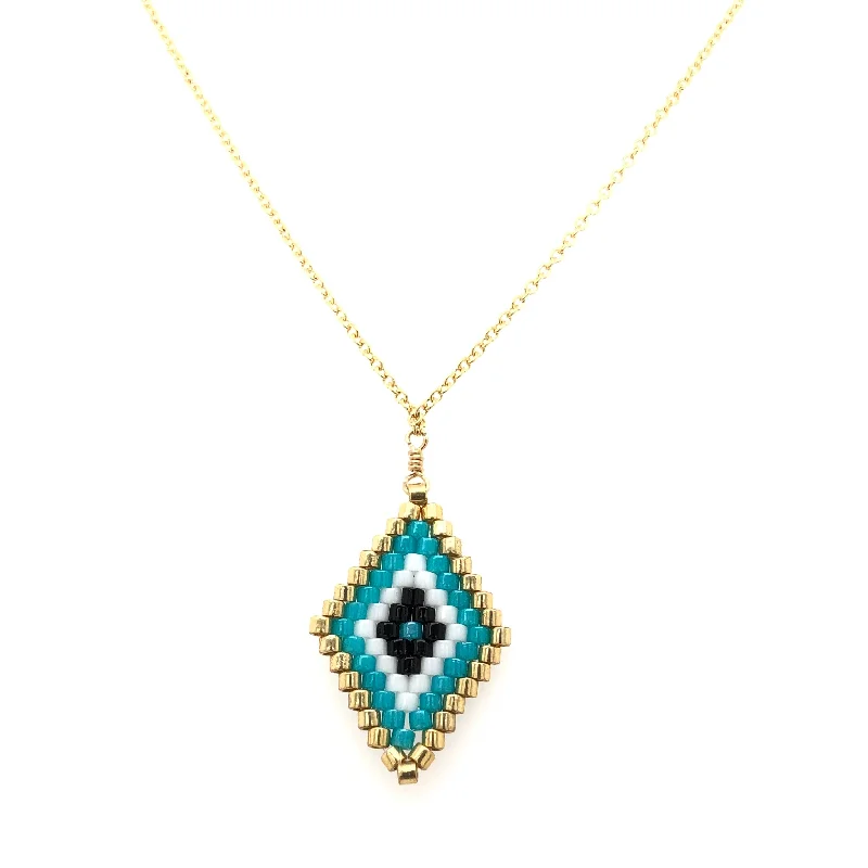 Minimalist Gemstone Necklace-Seed Bead Tribal Diamond Turquoise Necklace