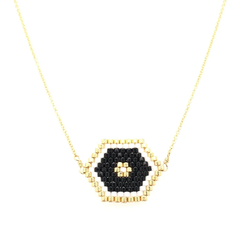 Star Shaped Necklace-Seed Bead Tribal Hexagon Black Necklace