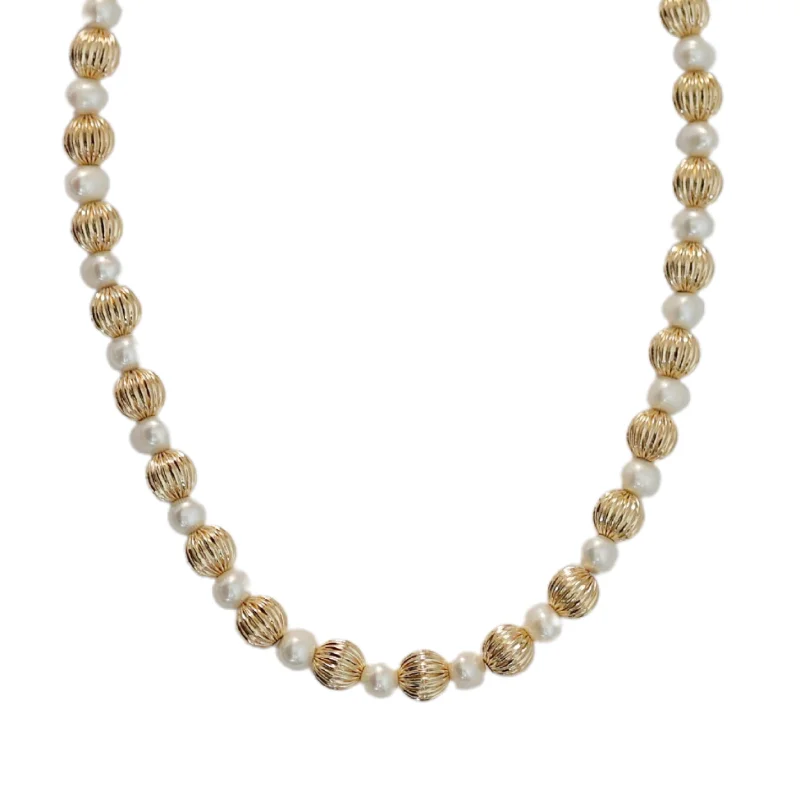 Gold Rope Necklace-"EVELYN" 14k gold-filled & pearl beaded Choker/Necklace