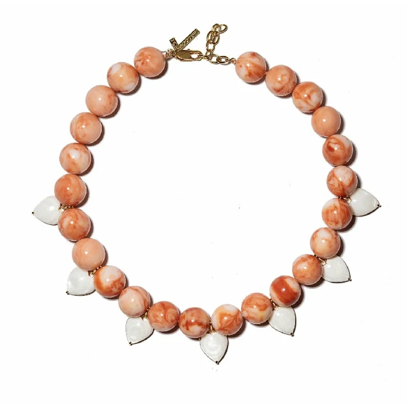 Double Chain Necklace-Coral Heart Charm Necklace