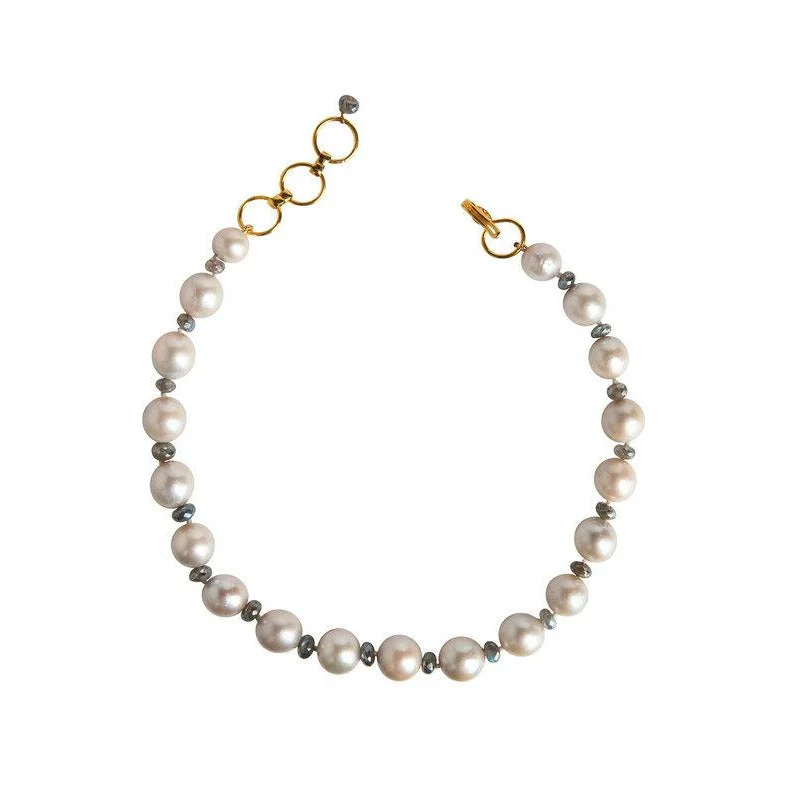 Silver Oval Necklace-Akoya Pearls & Labradorite