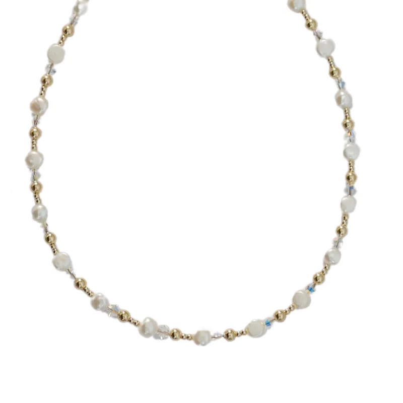 Dainty Silver Necklace-"VIVIANA" 14k gold-filled & pearl beaded Choker/Necklace