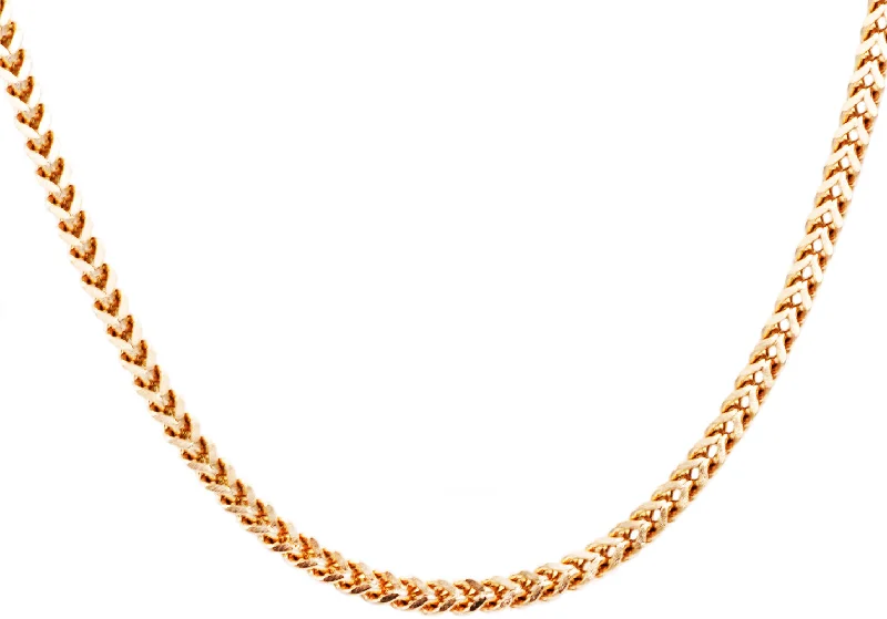 Long Gold Necklace-Mens 4mm Rose Stainless Steel Franco Link Chain Necklace