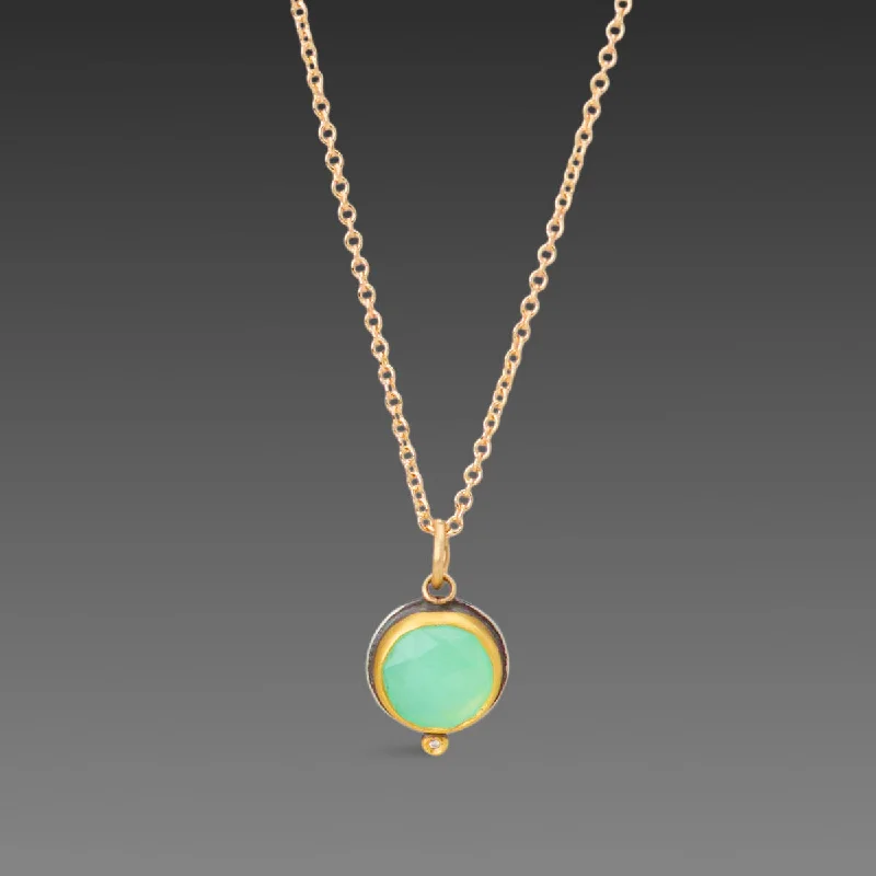 Silver Infinity Necklace-Chrysoprase Necklace with Diamond