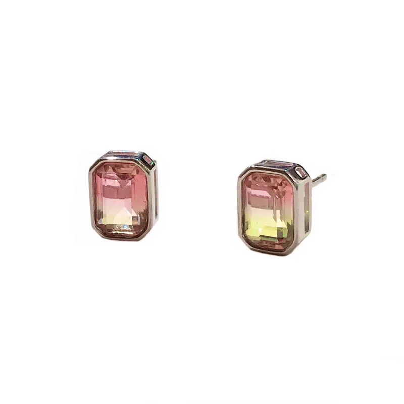 Gemstone Dangle Earrings-Amy Rectangle Bezel Studs