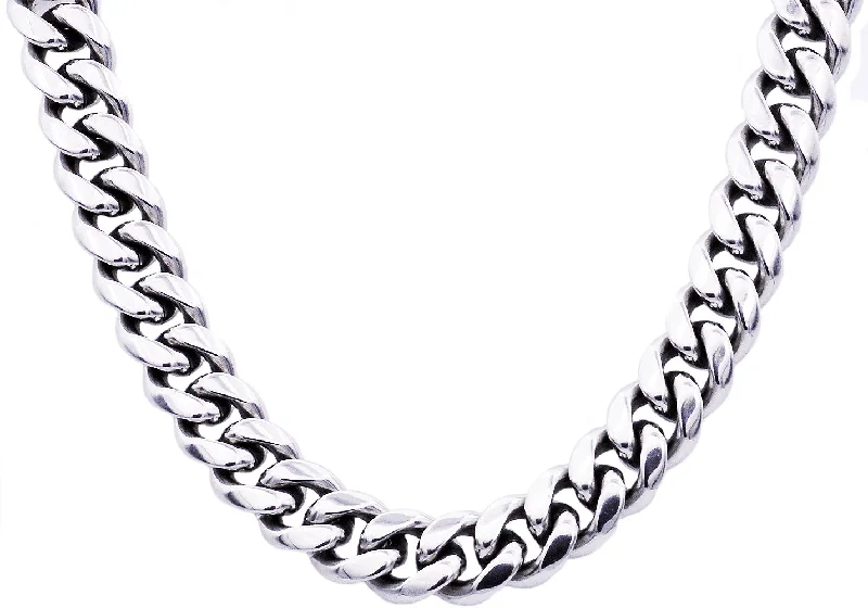 Beaded Pendant Necklace-Mens 14mm Stainless Steel Cuban Link Chain Necklace With Box Clasp