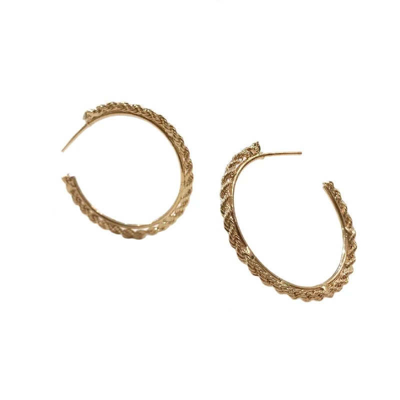 Simple Diamond Stud Earrings-Gold Filled Rope Twist Hoops