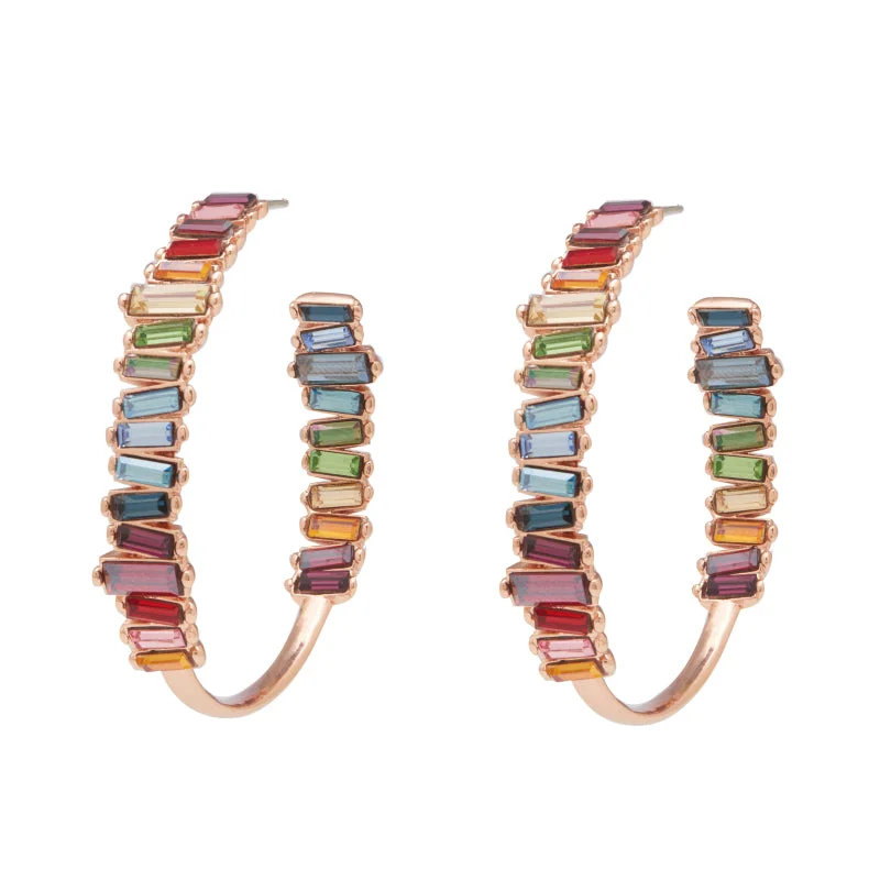 Gold Hoop Earrings-Serena Hoops in Rose Gold Rainbow