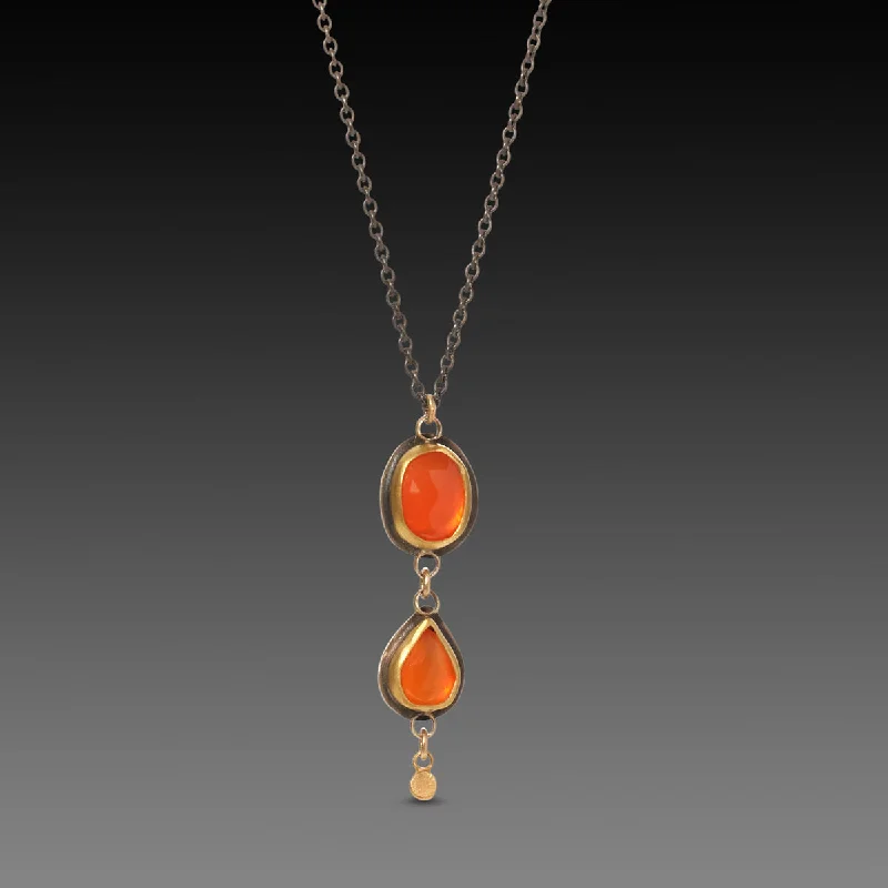 Custom Gemstone Necklace-Double Carnelian Necklace with Gold Drop