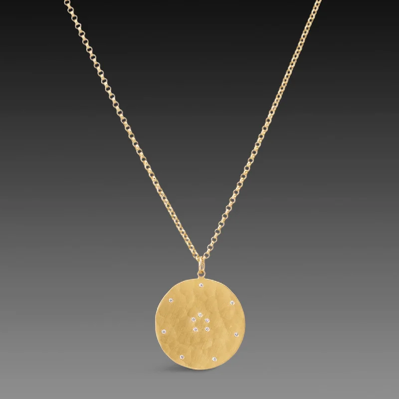 Fashion Crystal Pendant Necklace-Hammered Gold Disk Necklace with Diamonds