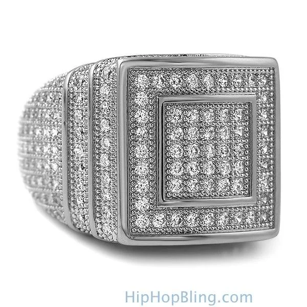 Birthstone Engagement Ring-Ice Stacked Rhodium CZ Micro Pave Iced Out Ring