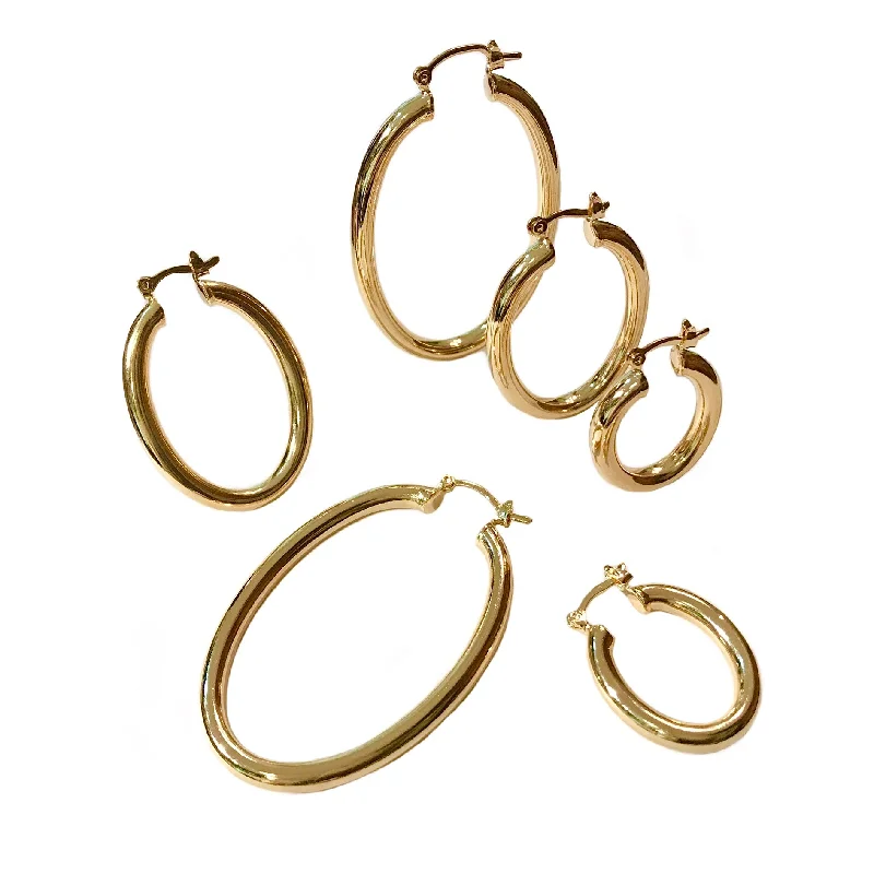 Adjustable Silver Earrings-Gold Filled Oval Tube Hoops