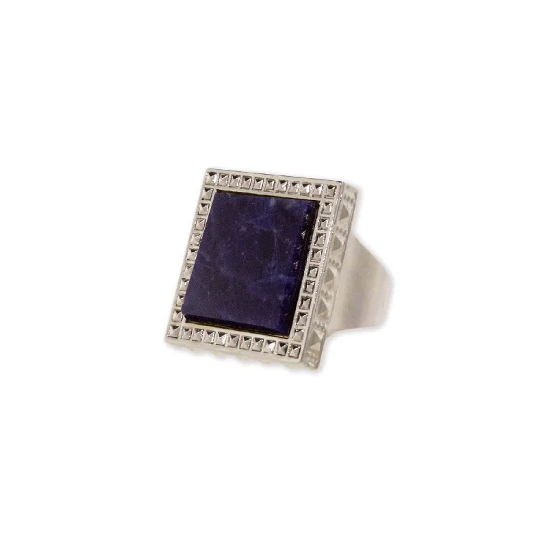 Women’s Titanium Ring-1928 Jewelry Serenity Blue Sodalite Gemstone Square Ring Size 8