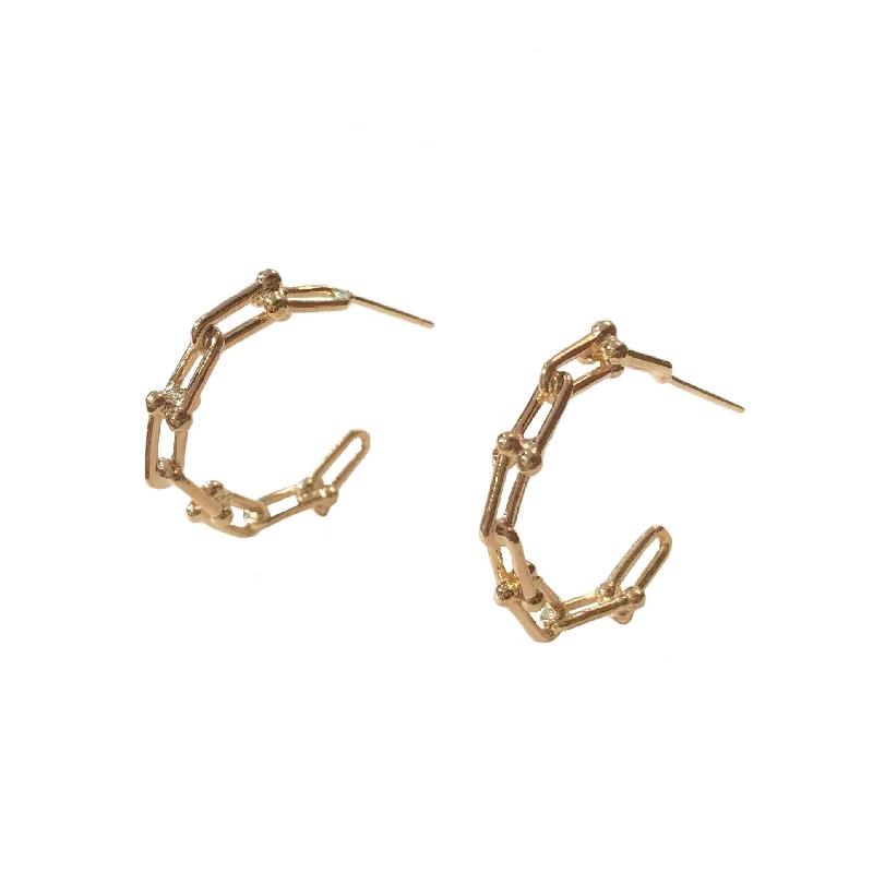 Simple Gemstone Earrings-Gold Filled Buckle Chain Hoops