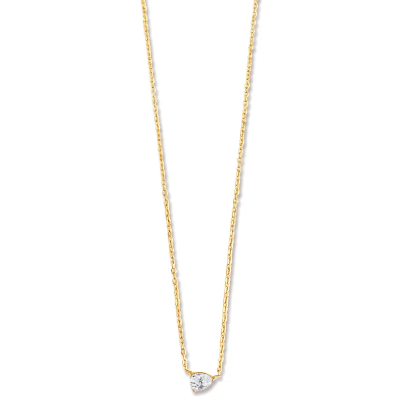 White Gold Necklace-Lola Solitaire Sideways Pear Necklace