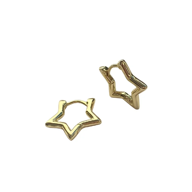 Rose Gold Earrings with Diamonds-Haggy Star Outline Huggies