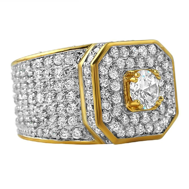 Elegant Wedding Band Set-Presidential Gold CZ Bling Bling Ring