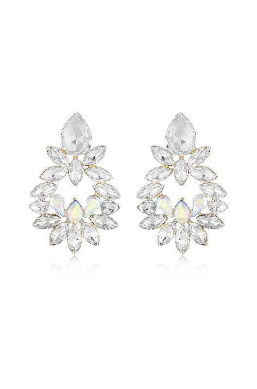 Large Crystal Earrings-Floral Crest Earrings