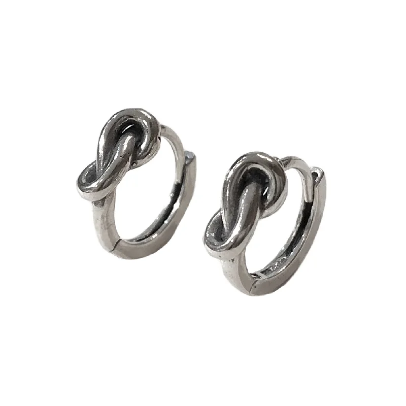 Pearl Hoop Earrings-Knot Huggies