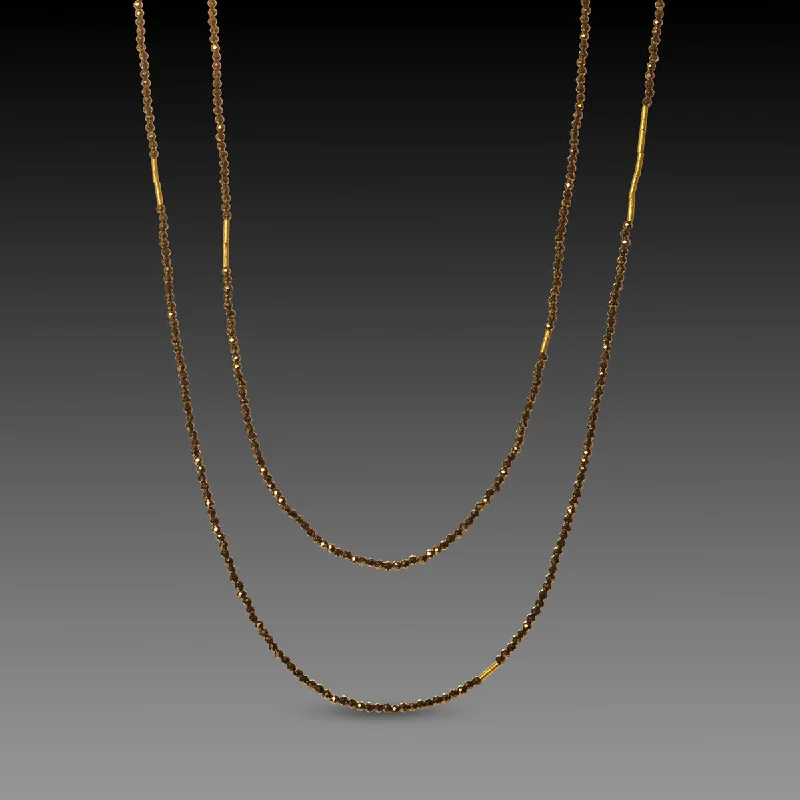 Cute Crystal Necklace-Long Pyrite Necklace with Gold Beads