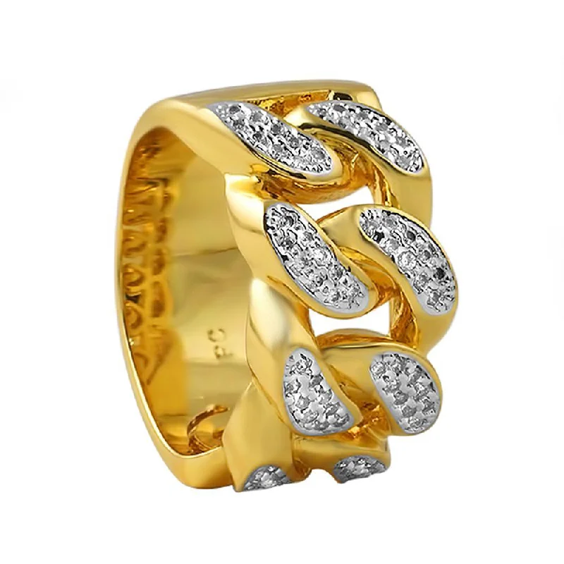 Elegant Diamond Wedding Band-Gold Cuban Link CZ Ring