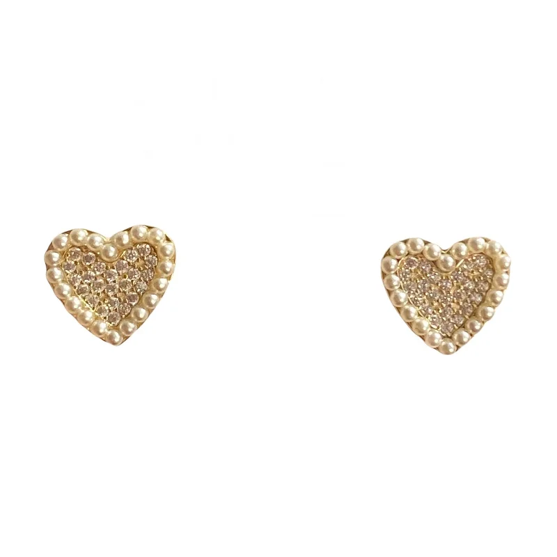 Wedding Earrings for Bride-Pearlea Heart Studs