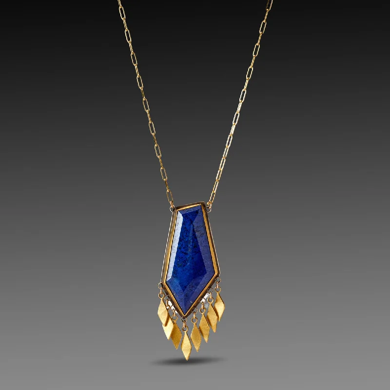 Chic Silver Necklace-Polished Lapis Fringe Necklace