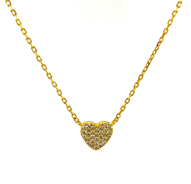 Custom Birthstone Necklace-"TINY HEART PAVE" CZ Necklace