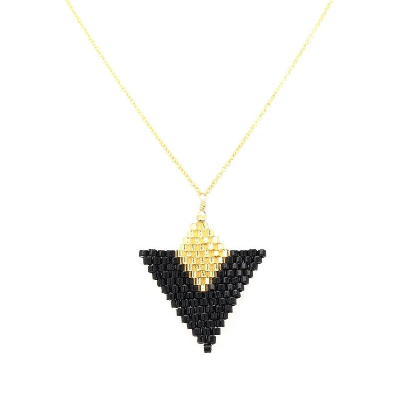 Designer Bar Necklace-Seed Bead Triangle Black and Gold Necklace