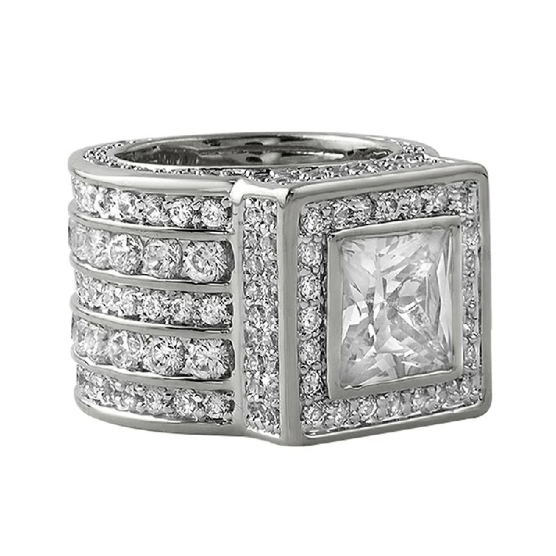 Emerald Wedding Ring-Iced Out Ring Bling Square President Style