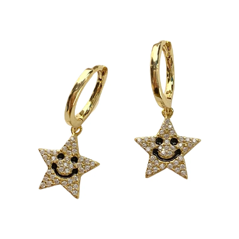 Artistic Metal Earrings-Smile Star Charm Huggies