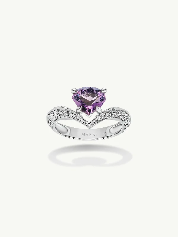 Vintage Engagement Ring-Dorian Floating Teardrop Purple Spinel Engagement Ring In 18K White Gold