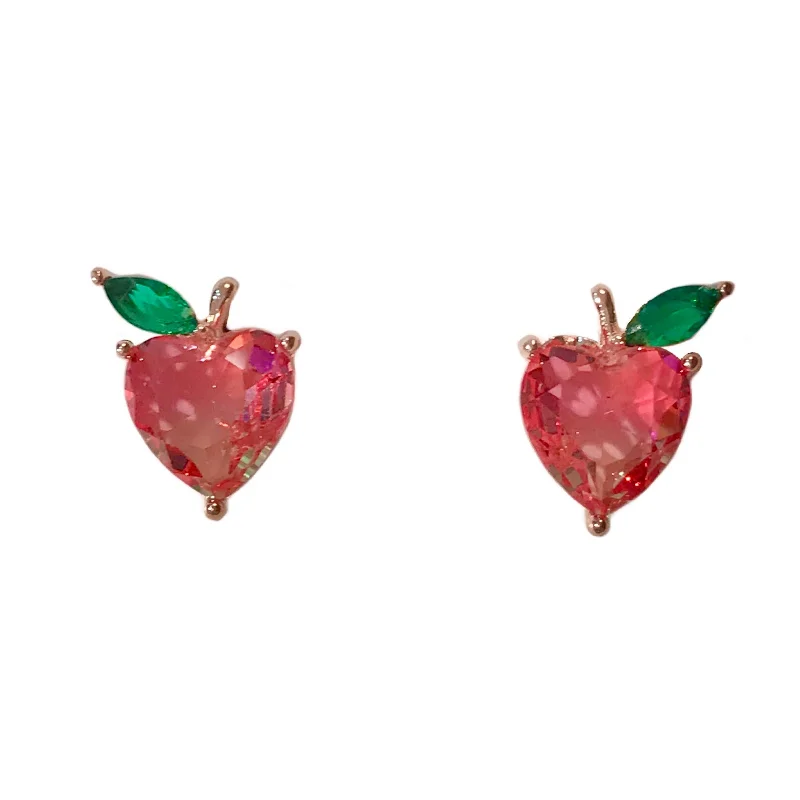 Elegant Gemstone Earrings-Kerry Apple Heart Studs