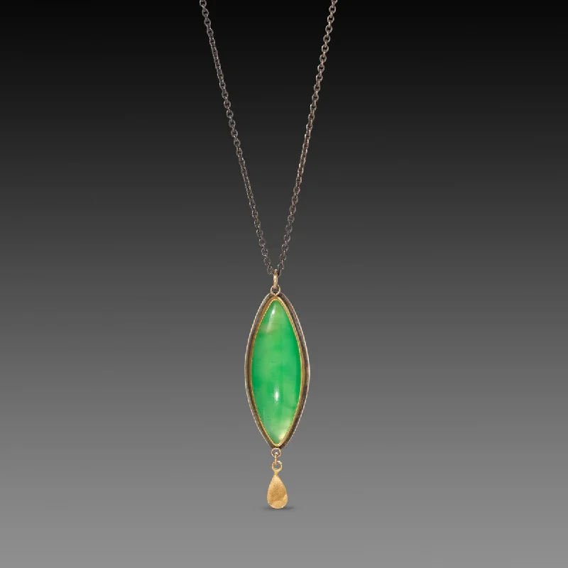 Unique Gold Pendant Necklace-Chrysoprase Necklace with Gold Teardrop